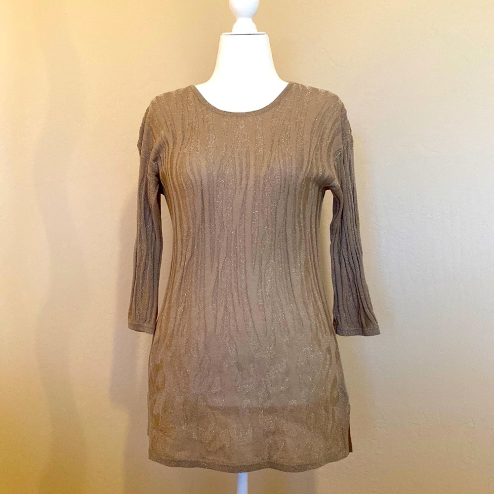 Chicos Travelers Collection Gold Pewter Tunic - Size 1 (12/14 in regular size)